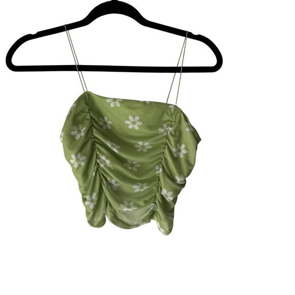 Self Esteem Tank Top Womens Medium Daisy Floral Ruched Crop Y2K Cute Summer Shir - Picture 1 of 6